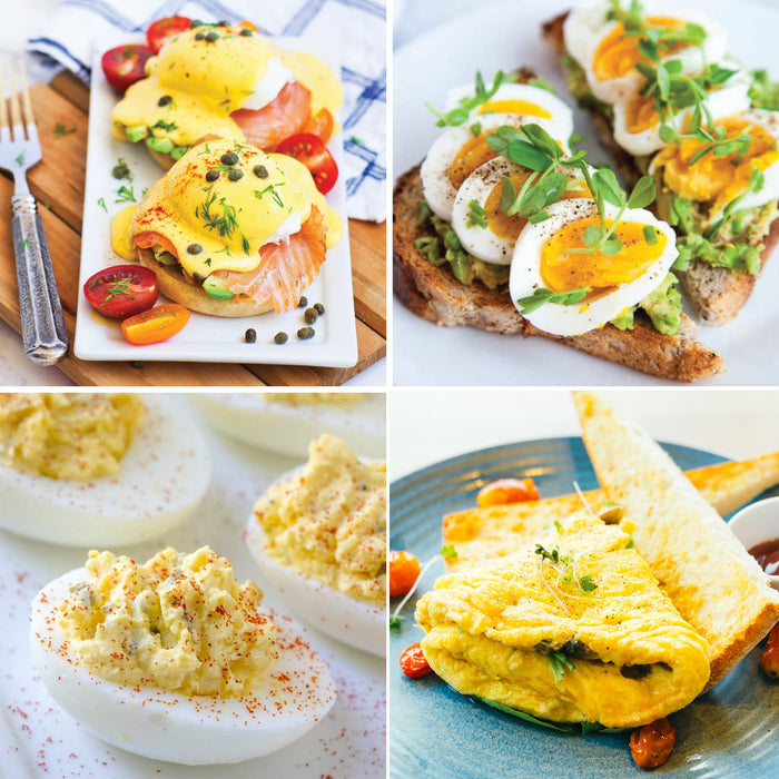 Various types of foods made with eggs