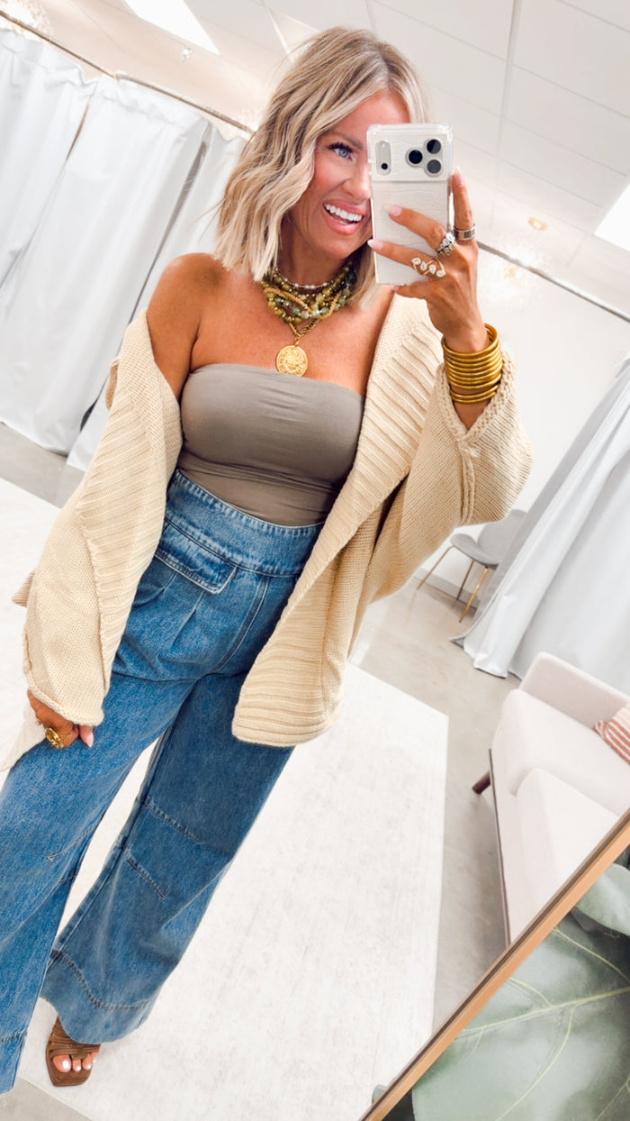 Amelia Drape Cardigan-Cream Beige