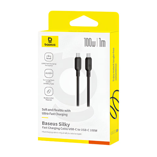 Baseus USB-C to USB-C charging cable packaging on a white background