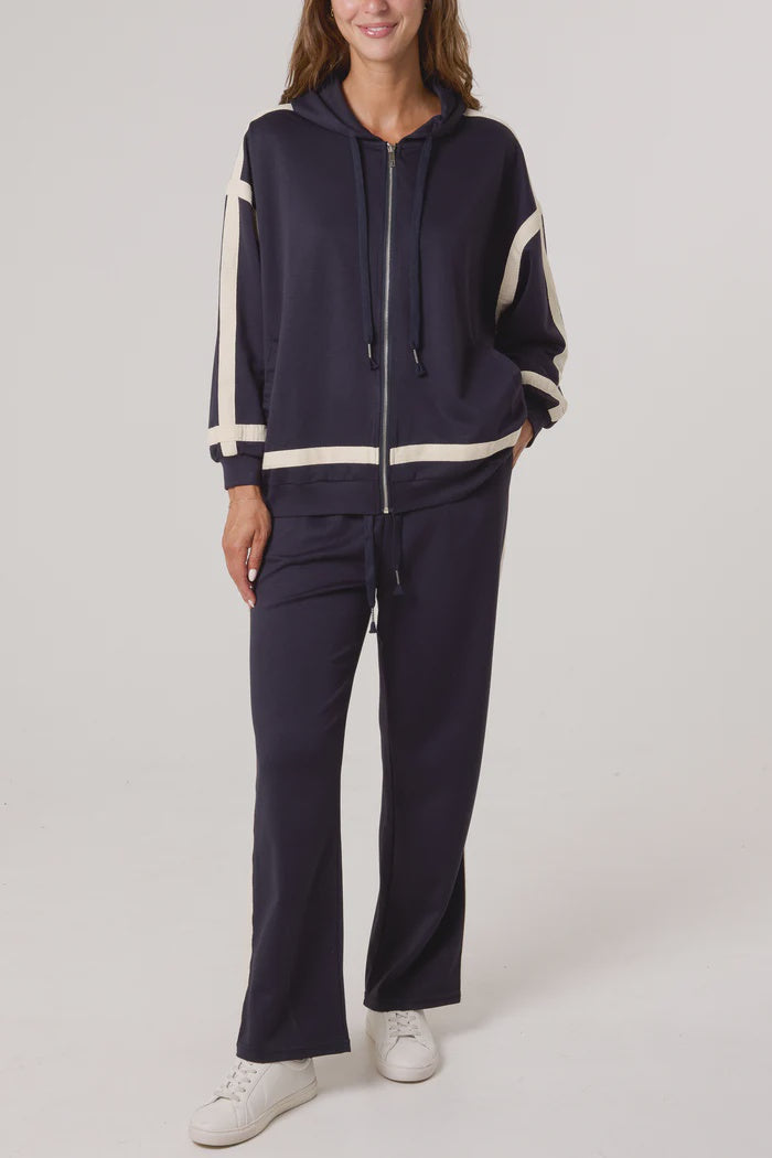 Contrast Stripe Hoodie & Jogger Set - Navy