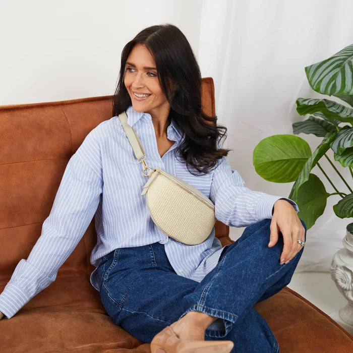 Elie Beaumont Raffia Sling Bag - Stone
