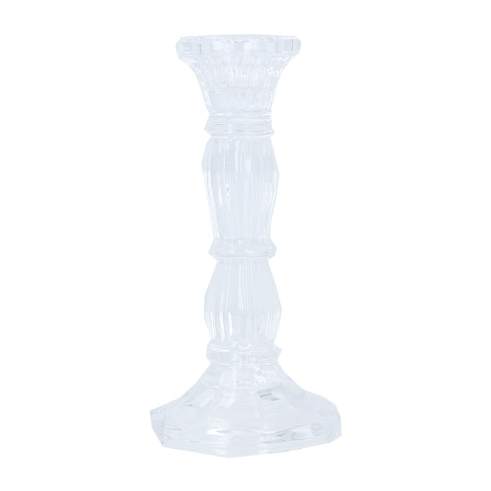 Gisela Graham Glass Candlestick 15cm - Clear Moulded
