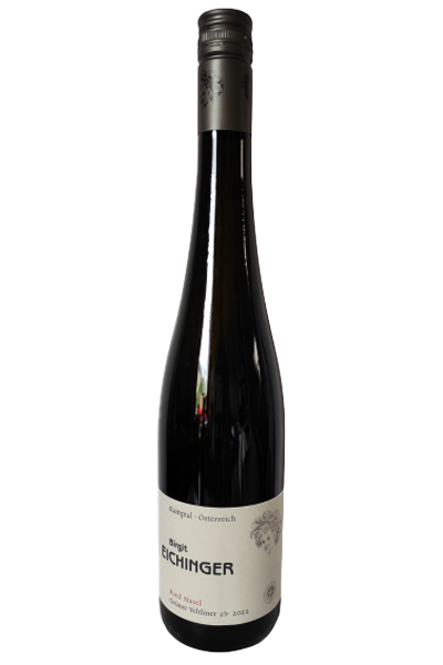 Wine bottle with a visible label on a white background