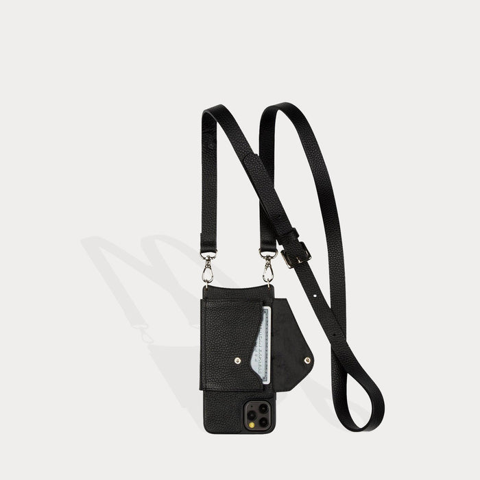 Hailey Folio Pebble Leather Crossbody Bandolier - Black/Silver Bandolier Core Bandolier