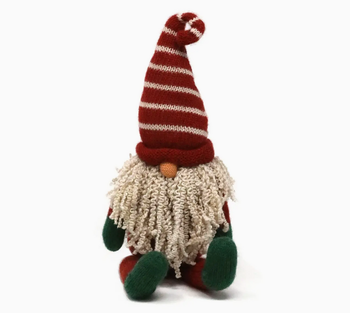 Hand Knit 13" Sitting Christmas Gnome, Fair Trade