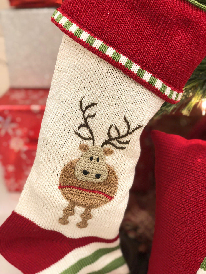 Hand Knit Reindeer Christmas Stocking, Fair Trade - Give Back Goods