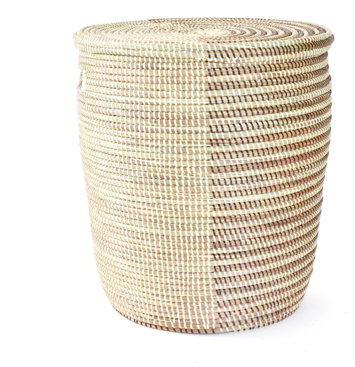 Hand Woven Hamper Laundry Storage Basket, Natural & Striped, Fair Trade