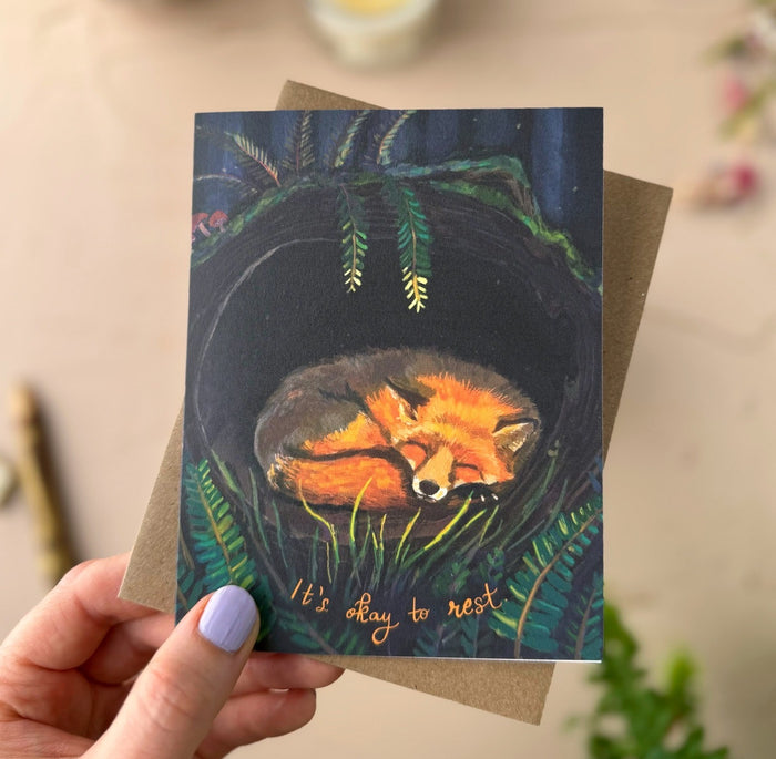 It's Okay to Rest Fox Card — Get Well, Encouragement Card