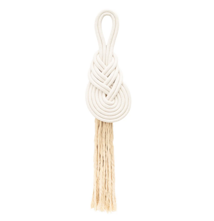 Medium 11" x 4.5" Handmade White Knot Rope Wall Hanging, Fair trade, Gives Freedom to Women