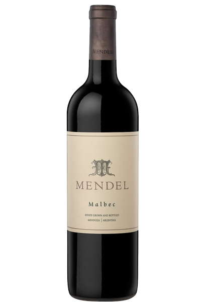 Mendel Malbec wine bottle on a white background