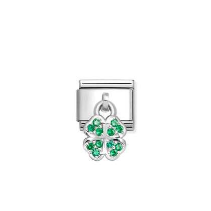 Nomination Classic Silver Pendant Charm - Green CZ Clover