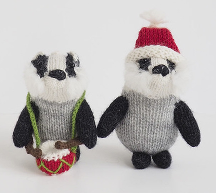 Set of 2 Hand Knit Badger Ornaments with Drums, Fair Trade - Give Back Goods