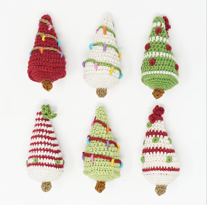 Set of 6 Hand Crocheted Christmas Tree Ornaments, Fair Trade - Give Back Goods