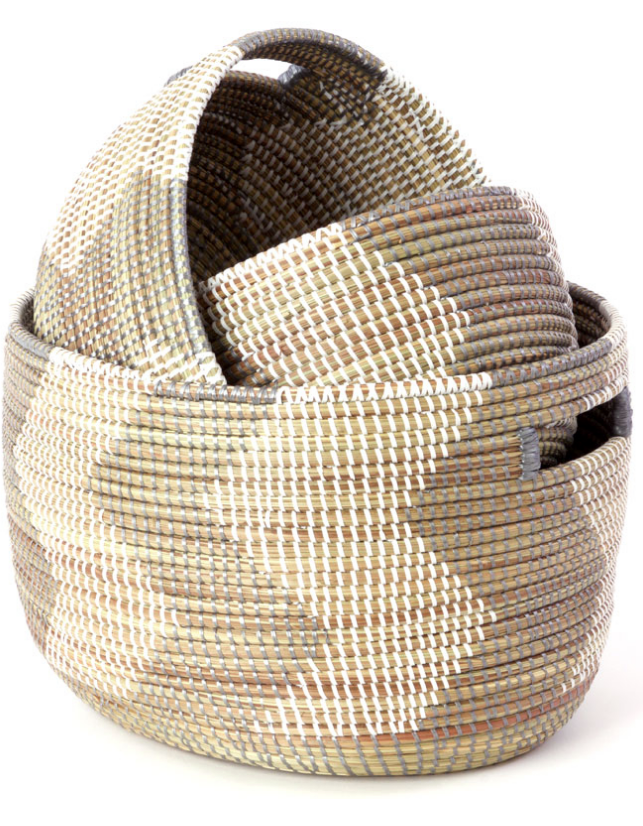 Set of Three Handwoven Cattail Silver Zig Zag Nesting Baskets, Fair Trade - Give Back Goods