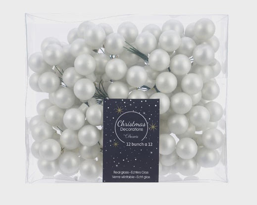 Set of Winter White Matt Glass Bauble Picks