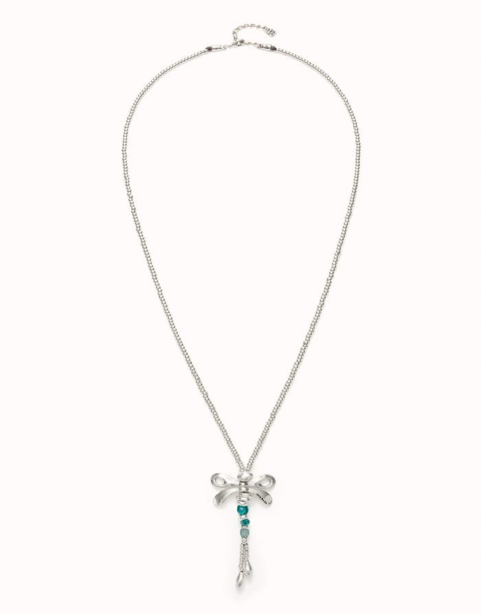 UNOde50 Long Dragonfly & Green Crystal Necklace