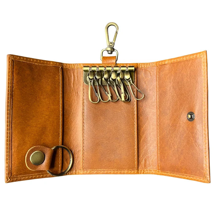 Willow Leather Key Holder Smart Fob Car Key Loop Slim Keychain (Cognac)