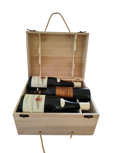 Wooden 6 Btl Gift Box, Braid handles, Metal fasteners