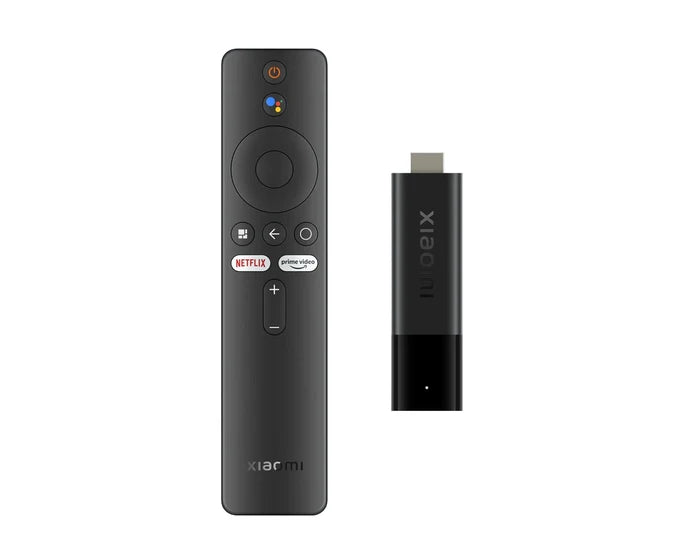 Xiaomi TV remote control and HDMI dongle on a white background