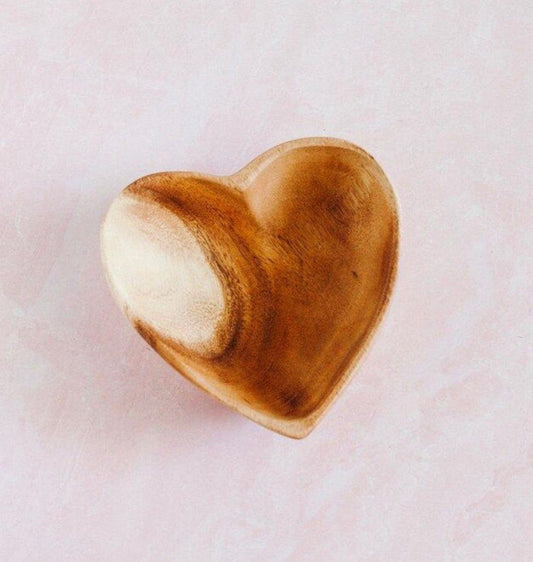 1 Acacia Wood Heart Bowl, 6.5", Hand Carved, Fair Trade & Sustainably Harvested