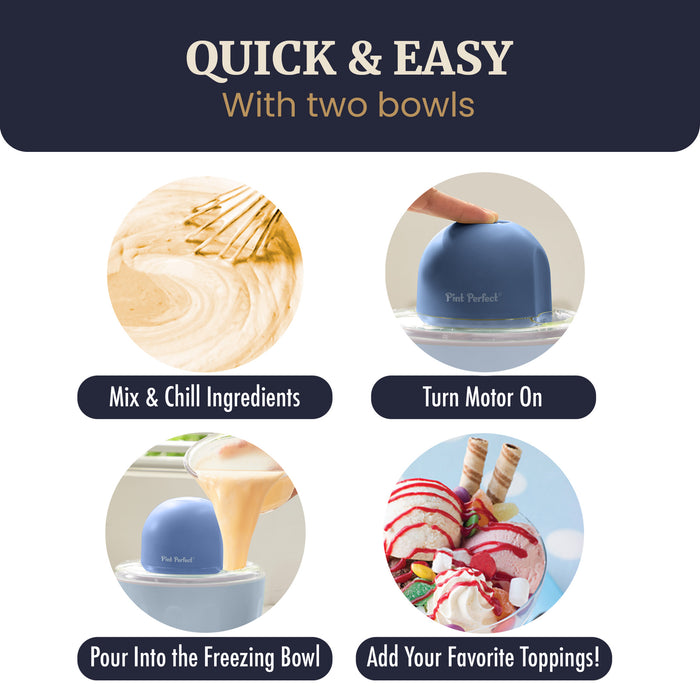 1 Pint Cordless Ice Cream Maker with 2 Freezer Bowls