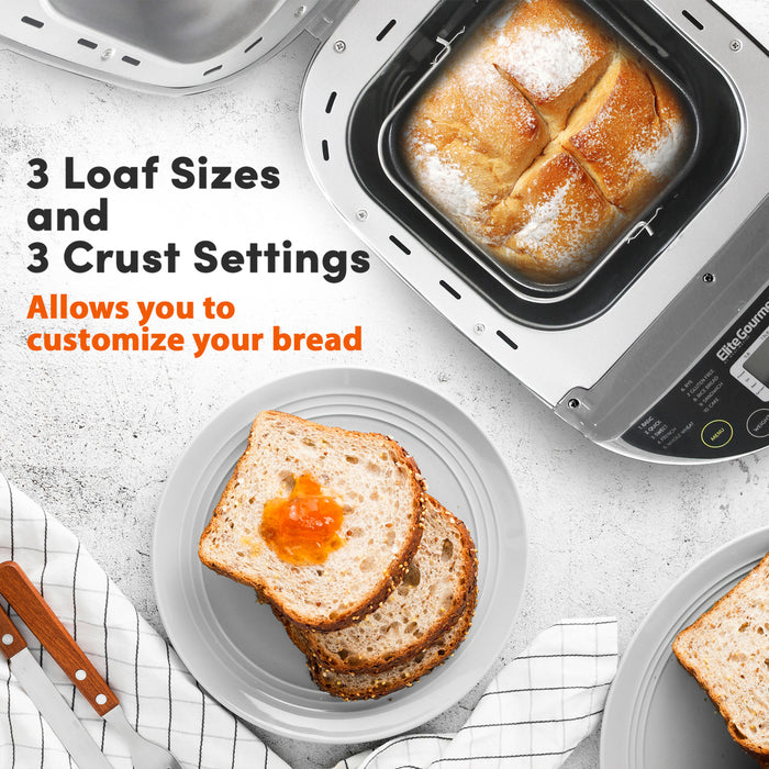 2 Lb Programmable Bread Maker Machine, 3 Loaf Sizes, 19 Menu Functions, Grey