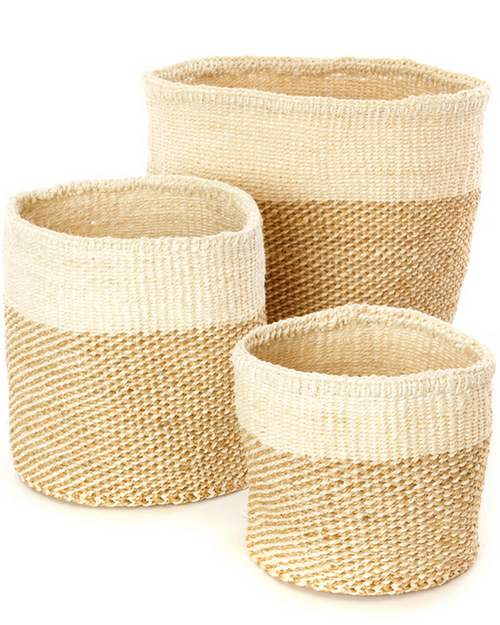 3 Handwoven Beige & Cream Sisal Nesting Baskets, Kenya, Fair Trade