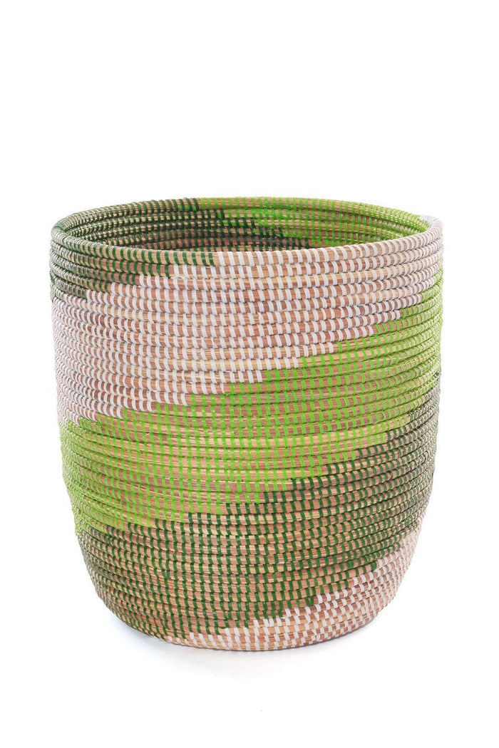 3 Handwoven, Large Mixed Green Storage Baskets, Fair Trade, Senegal