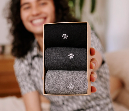 3 Pairs of Organic Socks in Gift Box that Saves Dogs Lives!