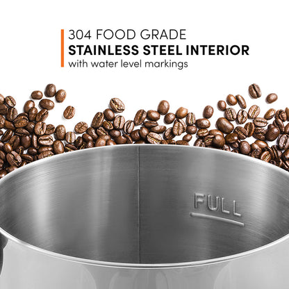 304 FOOD GRADE STAINLESS STEEL INTERIOR with water level markings