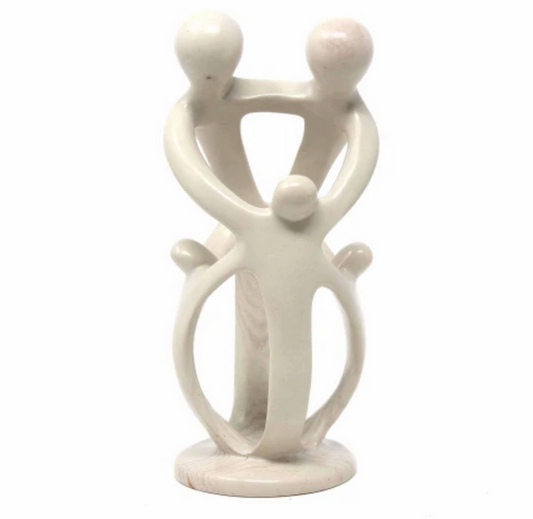 8" Handcrafted Soapstone Family Sculpture, 3 kids - Fair Trade, eco-friendly