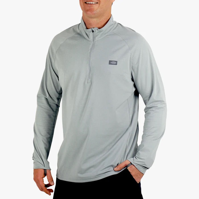 aftco-air-o-mesh-quarter-14-zip-performance-shirt-harbor-gray-heather-side-model