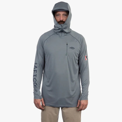 aftco-jason-christie-hooded-long-sleeve-performance-shirt-steel-front-model