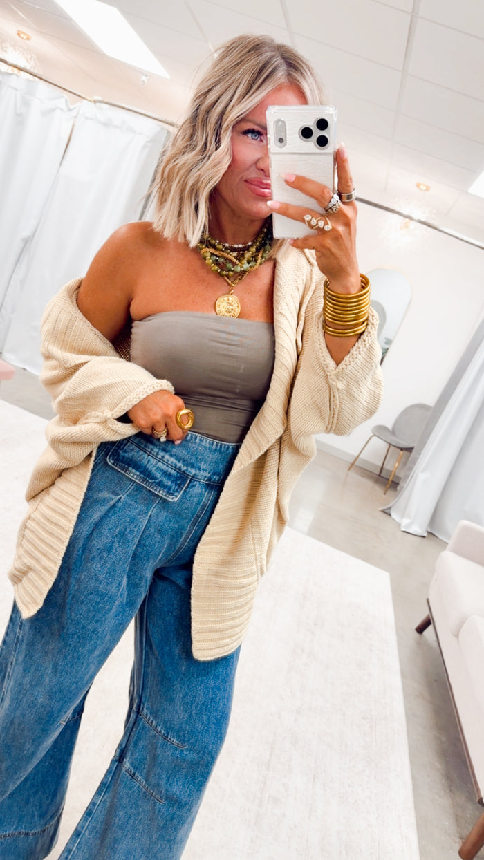 Amelia Drape Cardigan-Cream Beige