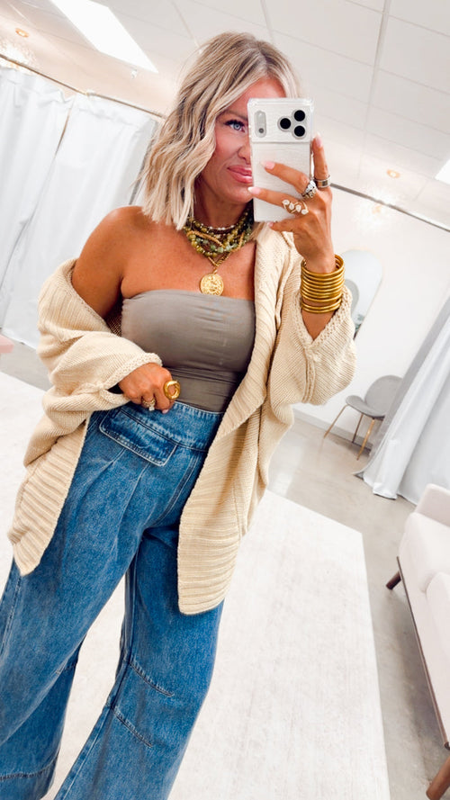 Amelia Drape Cardigan-Cream Beige