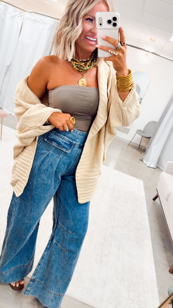 Amelia Drape Cardigan-Cream Beige