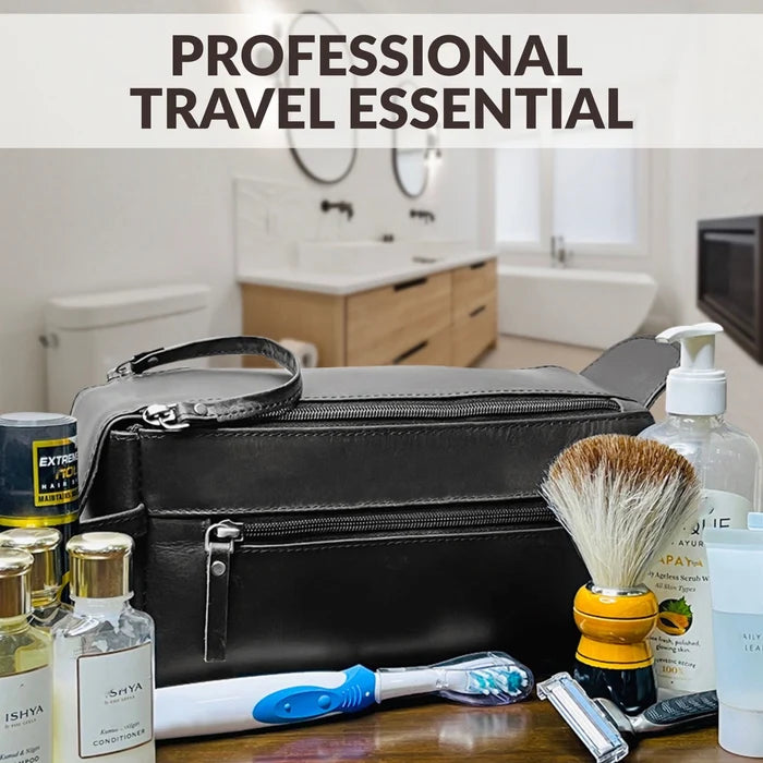 Arden Leather Toiletry Bag for Men (Black)