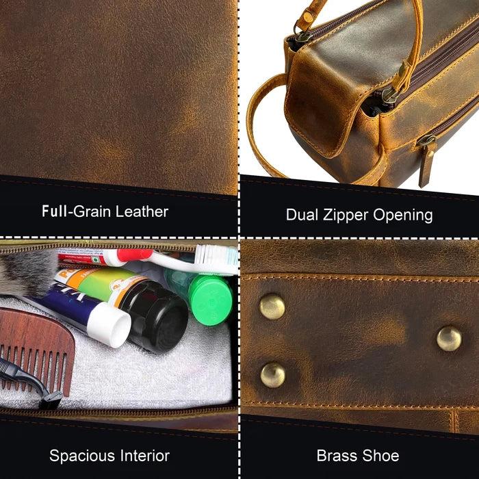 Arden Leather Travel Toiletry Bag (Antique Brown)