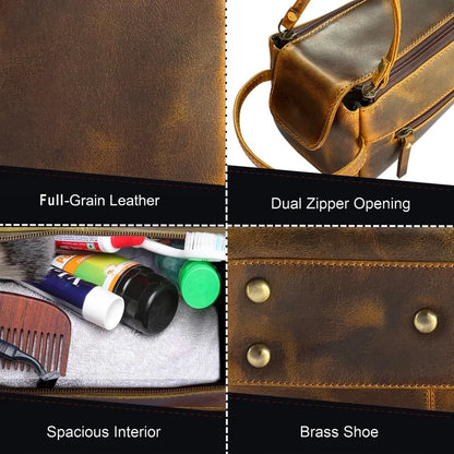 Arden Leather Travel Toiletry Bag (Antique Brown)