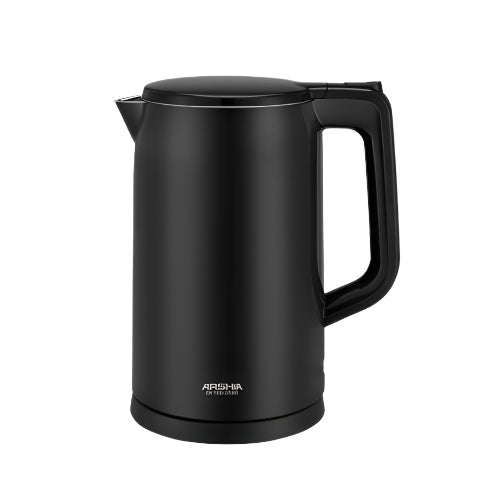 Black electric kettle with 'Arsha' branding on a white background