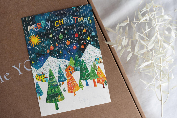 Stylized Pine Trees Card | George Miller Art | Colorful Christmas Illustration
