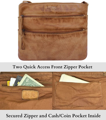 Aurora Leather Crossbody Bag for Women, Cognac