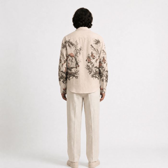 Naymish Giza Cotton Men Shirt — Aviary Bloom Printed — Off White - Naymish Designs