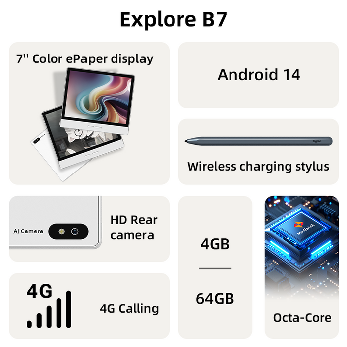 B7-4+64GB-7'' Color ePaper Tablet with 4G Calling and Android 14OS 4G eink tablet 4G tablet 7'' Android 14 ereader Android 14 tablet Android eink tablet Bigme Bigme B7 color eink tablet color ereader E book reader e ink tablet E reader E-book E-ink E-paper ebook reader ebook readers Epaper Morden remarkable Eink Tablet for digital reading