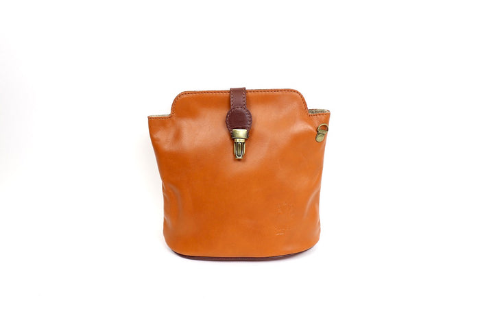 Bagitali Venecia Leather Clip Crossbody Bag - Tan