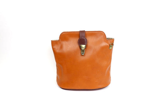 Bagitali Venecia Leather Clip Crossbody Bag - Tan