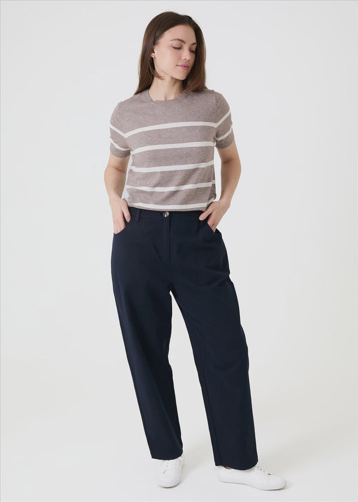 Balloon Leg Twill Trousers - Navy