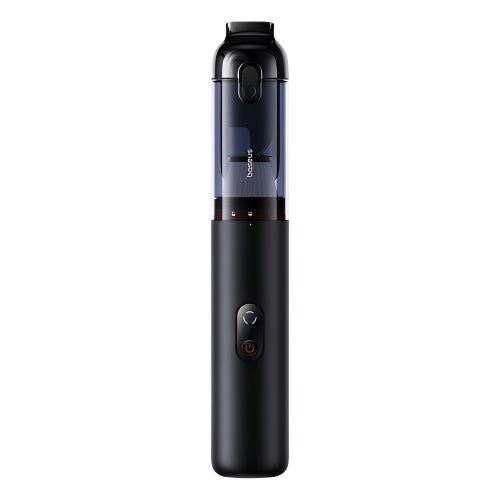 Black handheld device with a clear top section on a white background