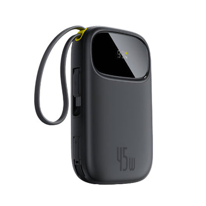 Baseus Energy Fill Digital Display Power Bank, 2Built-in USB-C Cables, 10000Mah, Cosmic Black