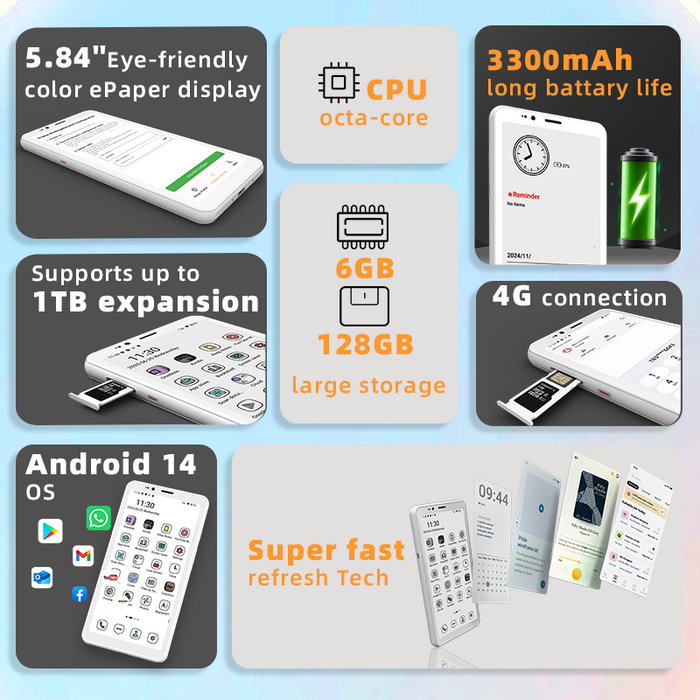 Black Friday-Bigme 4G color ePaper smartphone Hibreak S with Android 14 OS Android eink smartphone Bigme Hibreak bigme hibreakS eink smartphone Hibreak S Morden remarkable Eink Tablet for digital reading